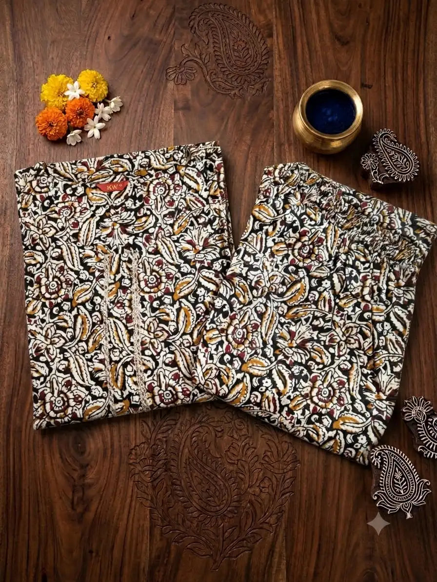 Earthy Bloom Cotton Kurti Pant set