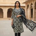 Classic Black Ikat Cotton Suit with Dupatta