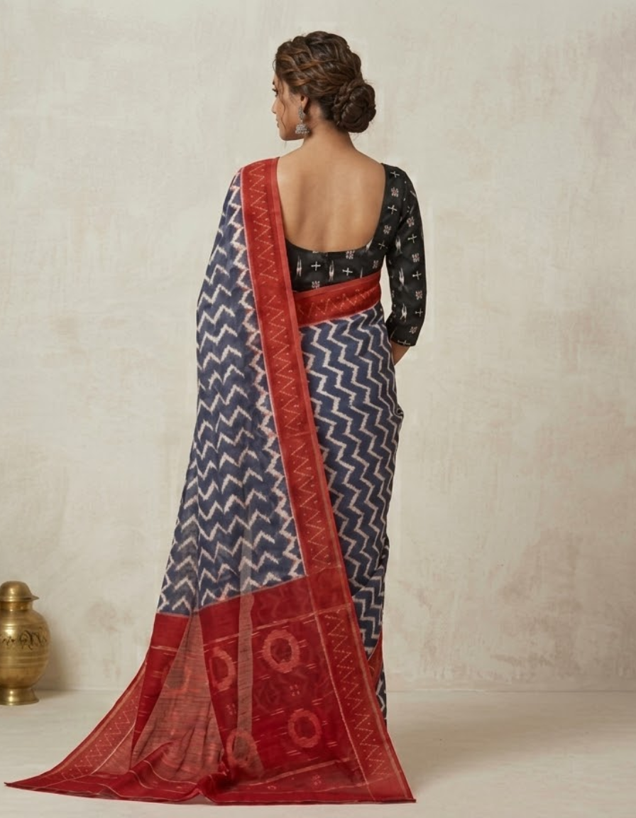 Red and Grey Linen cotton saree