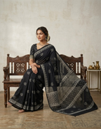 Black Mul Cotton saree (Vanaspati dye, wax batik saree)