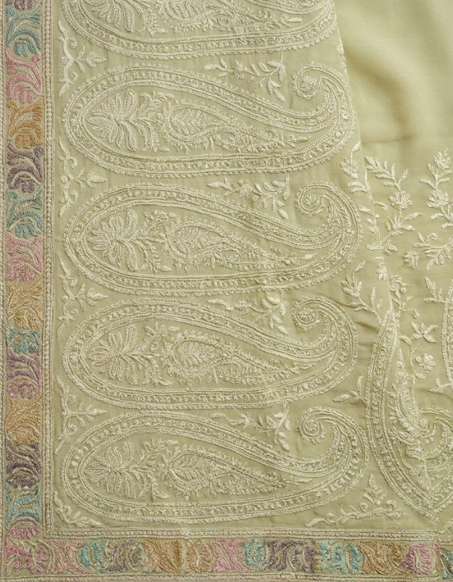 Light Green Fine Georgette Chikankari Saree