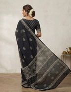 Black Mul Cotton saree (Vanaspati dye, wax batik saree)