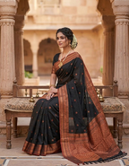 Handwoven Black Cotton Banarsi Saree