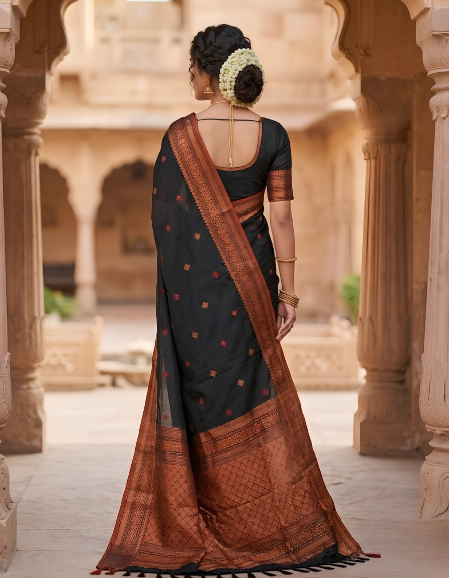 Handwoven Black Cotton Banarsi Saree
