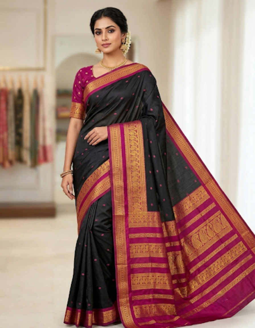 Black cotton silk saree