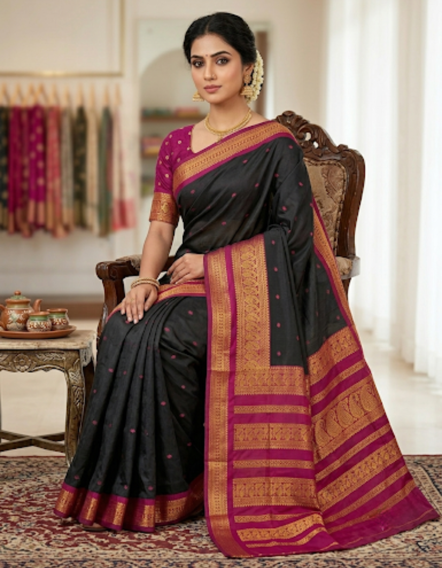 Black cotton silk saree