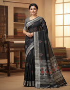 Black Linen Bagru Print Saree
