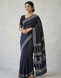 Black Mul cotton Dabu print Saree