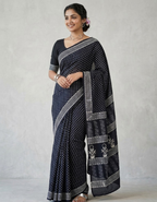 Black Mul cotton Dabu print Saree