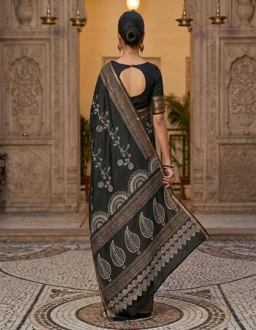 Elegant Hand-Block Printed Chanderi Cotton Saree