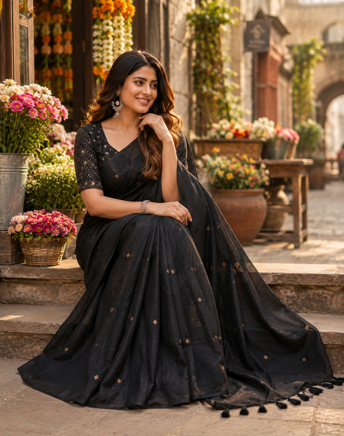 Elegant Black Handloom-Style Saree