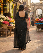 Elegant Black Handloom-Style Saree