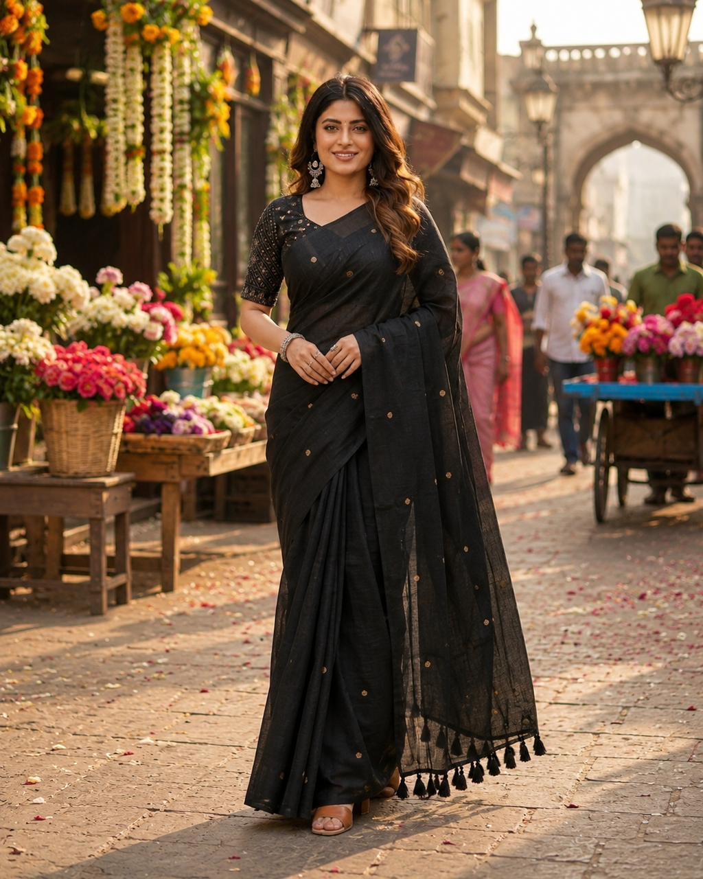 Elegant Black Handloom-Style Saree