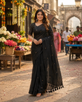 Elegant Black Handloom-Style Saree