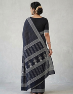 Black Mul cotton Dabu print Saree