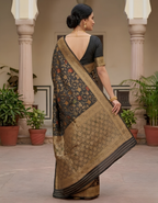 Elegant Black Munga Silk Banarasi Saree