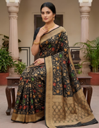 Elegant Black Munga Silk Banarasi Saree