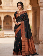 Handwoven Black Cotton Banarsi Saree