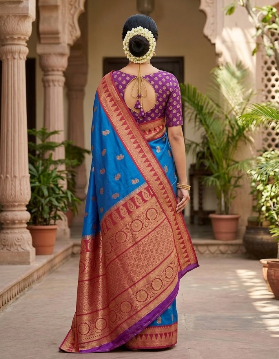 Exquisite Royal Blue Banarasi Silk Saree