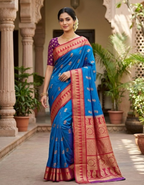 Exquisite Royal Blue Banarasi Silk Saree