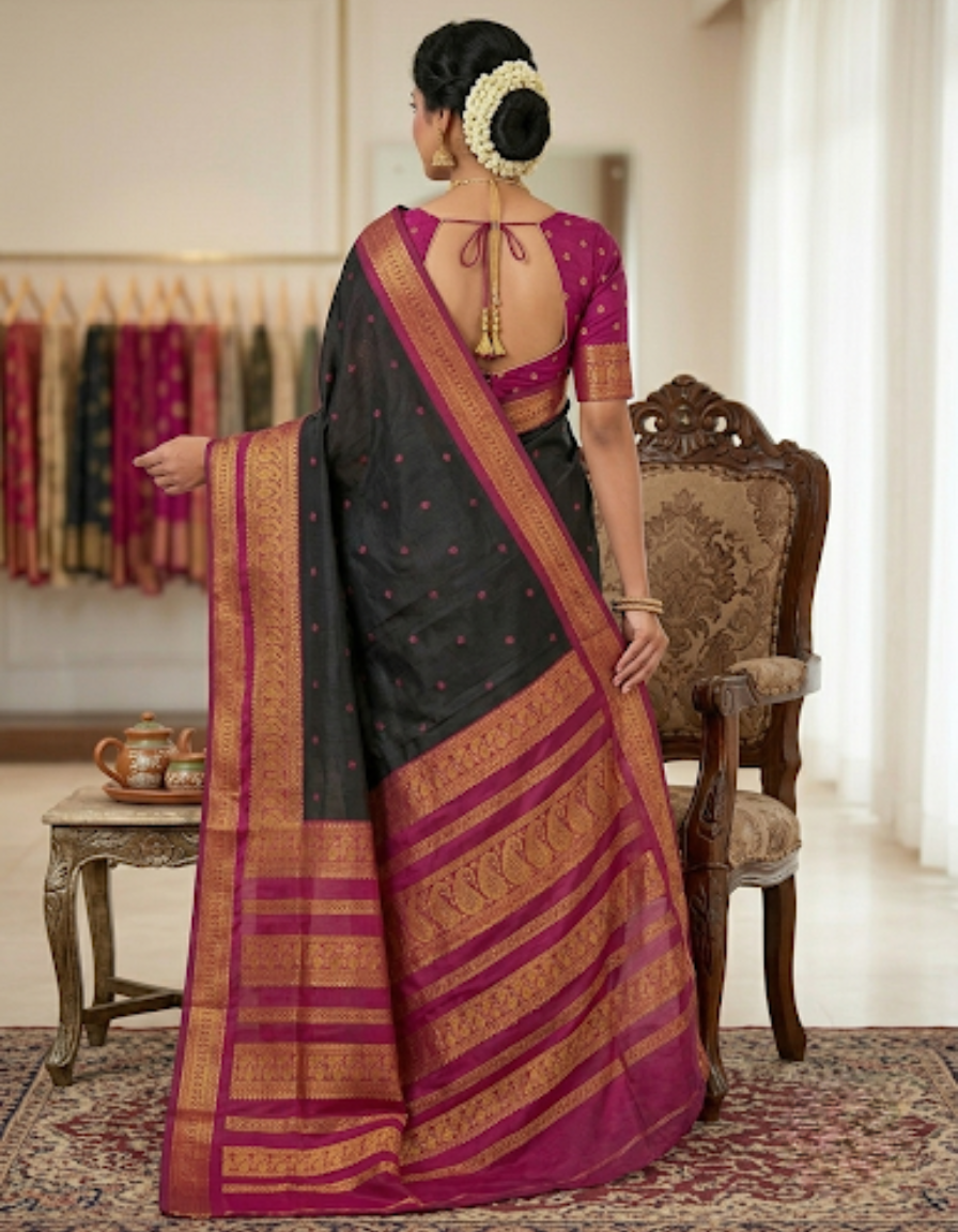 Black cotton silk saree