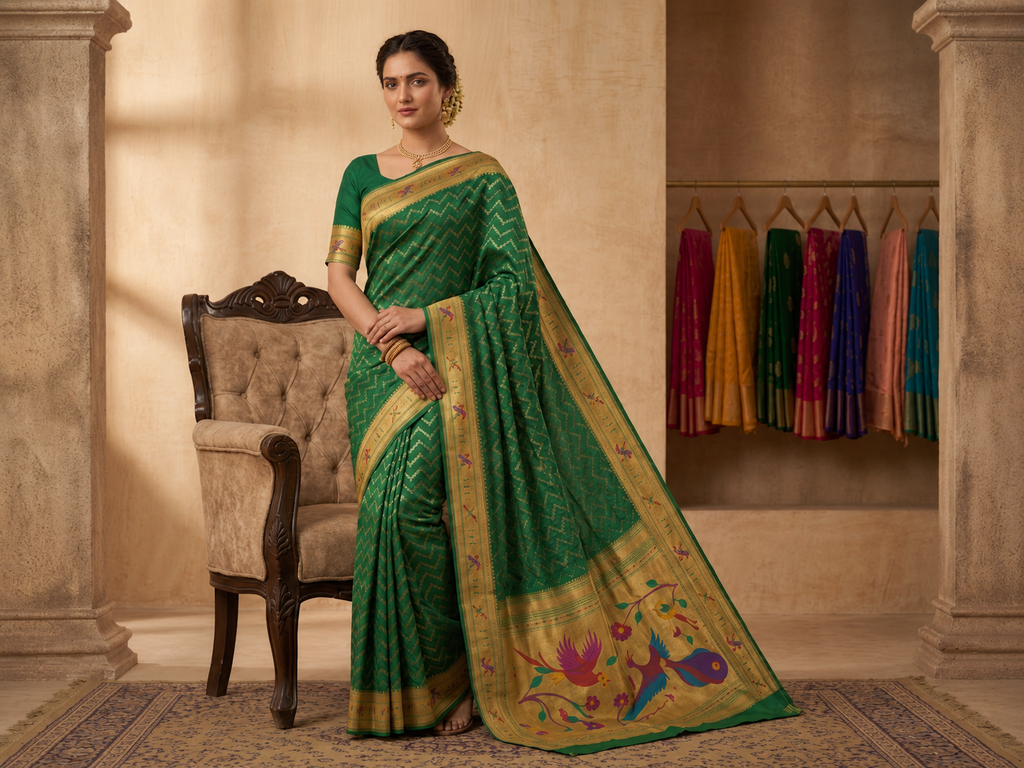Regal Green Banarasi Silk Saree with Paithani Pallu