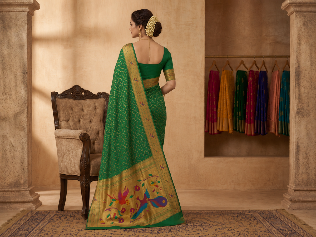 Regal Green Banarasi Silk Saree with Paithani Pallu