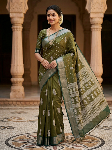Chanderi Discharge block print saree
