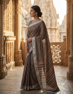 Elegant Ajrak Hand Block Print Saree