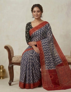 Red and Grey Linen cotton saree