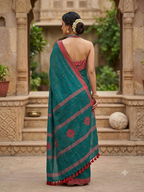 Elegance in Teal: Handwoven Mul Cotton Saree