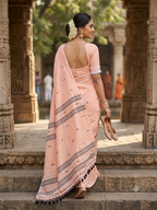 Peach Mul cotton hand weave saree
