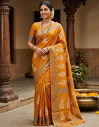 Mustard Chanderi Cotton Hand block saree