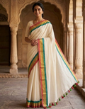 Elegant Ivory Mul Cotton Saree