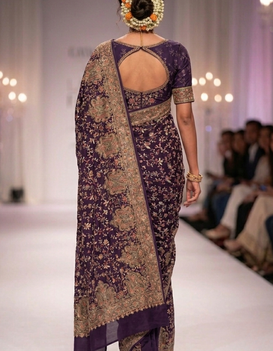Kashmiri Kashida Embroidered Fine Georgette Saree