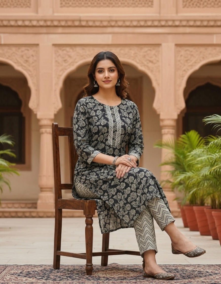 Classic Bloom Cotton kurti pant set