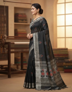 Black Linen Bagru Print Saree