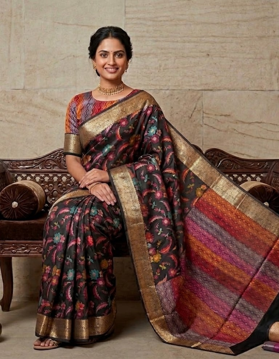 Elegant Monika Silk Saree with Colorful Weaving & Zari border
