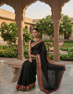 Hand-Woven Black Mul Cotton Saree