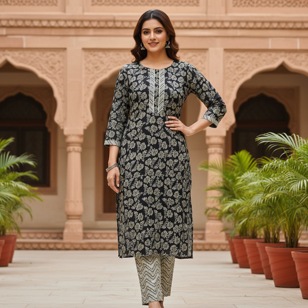 Classic Bloom Cotton kurti pant set