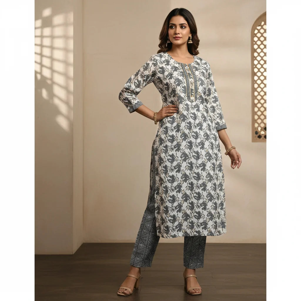 Flower Printed Kurti with matching bottom