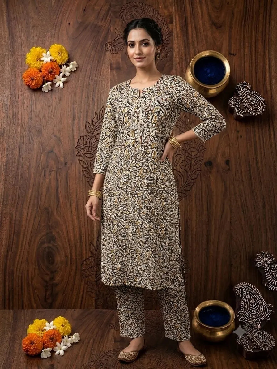 Earthy Bloom Cotton Kurti Pant set