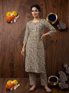Earthy Bloom Cotton Kurti Pant set