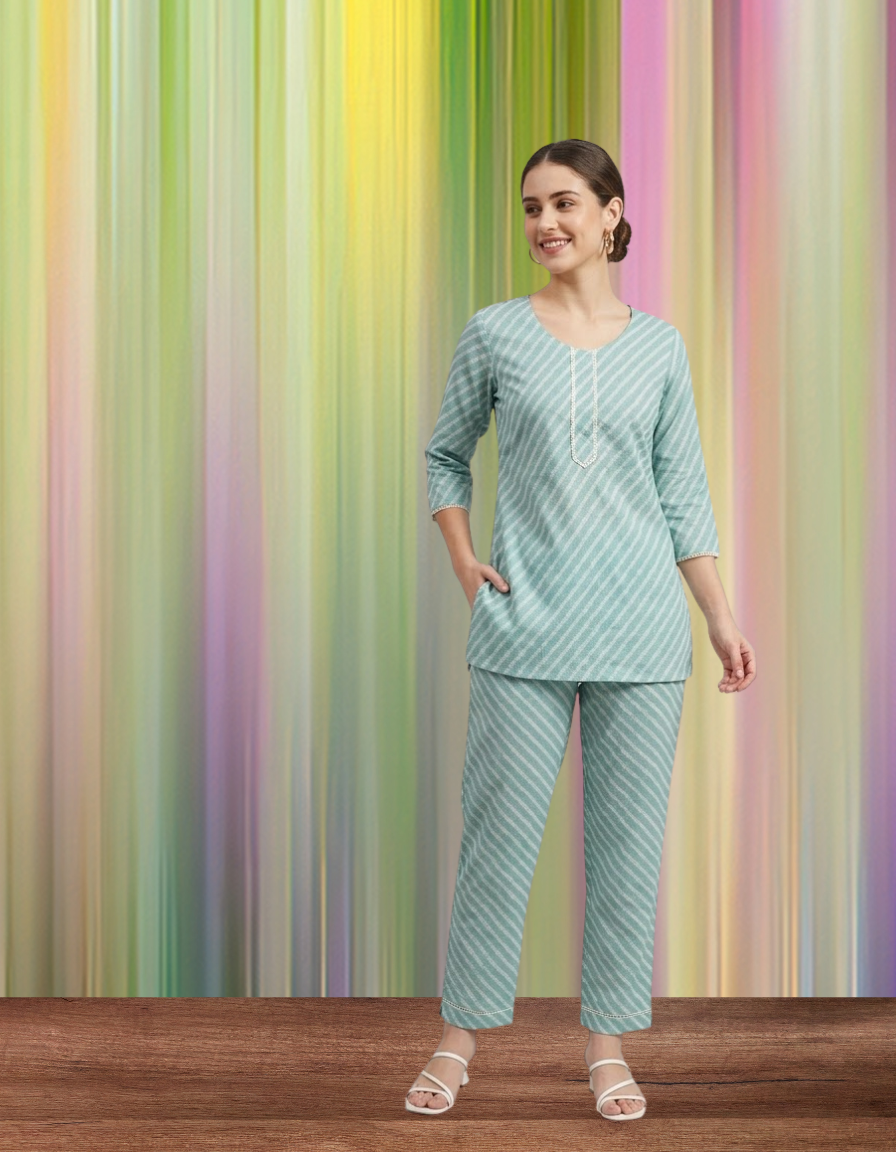Sea green Cotton Co-ord set.