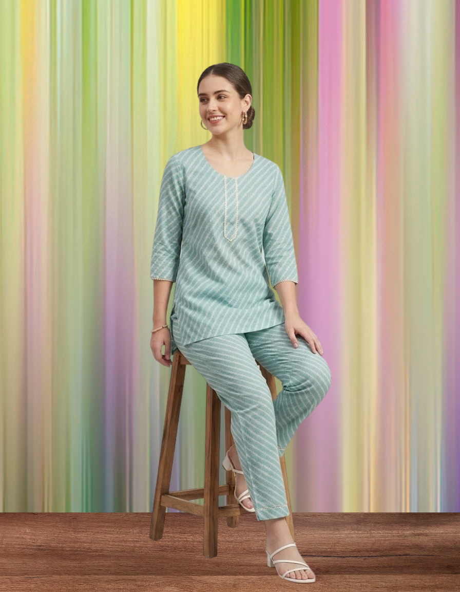 Sea green Cotton Co-ord set.