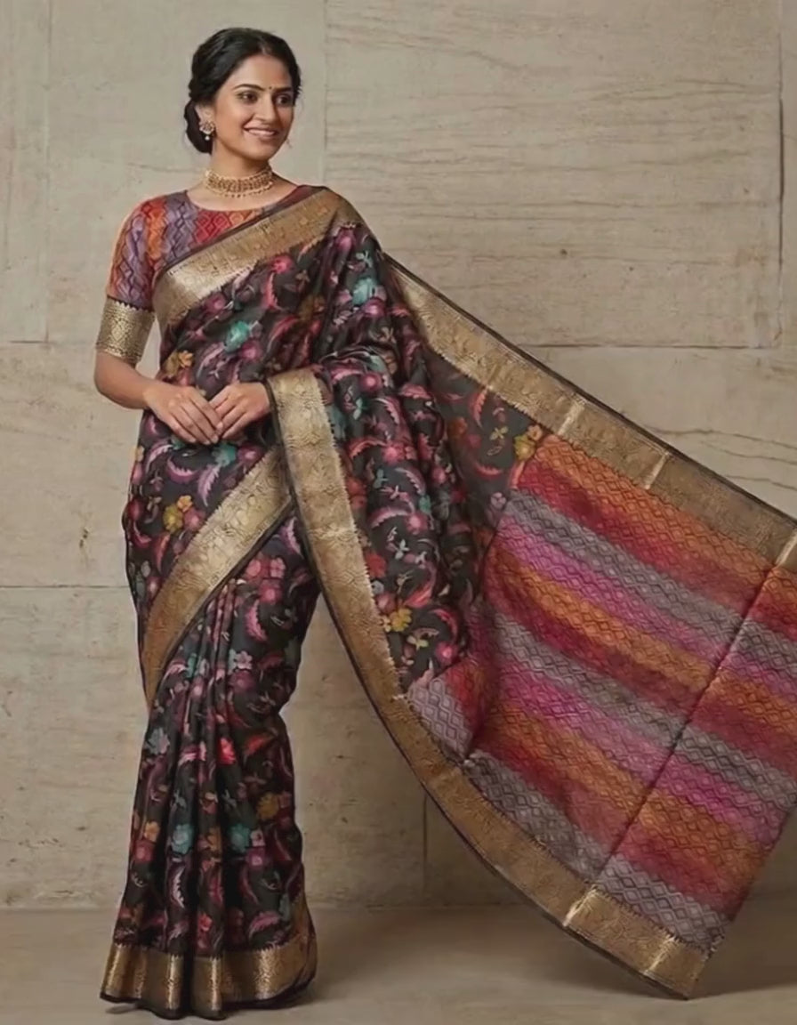 Elegant Monika Silk Saree with Colorful Weaving & Zari border